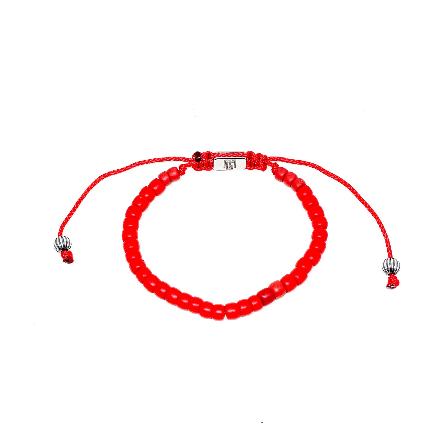 Red Maasai And Stainless Steel Logo Bead Men’s Bracelet.