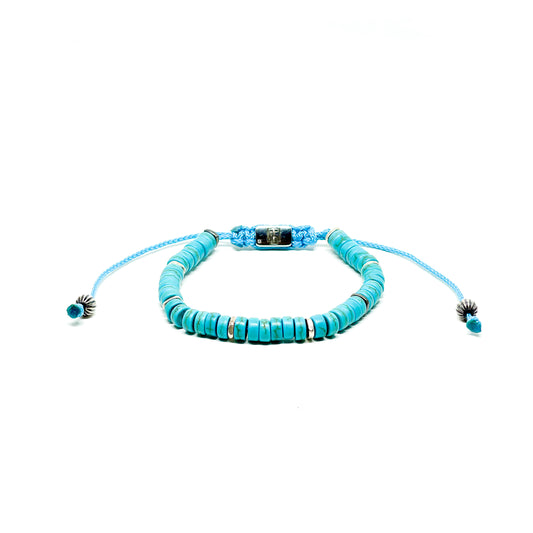 Magnesite Turquoise And Sterling Silver Spacers Men’s Bracelet.