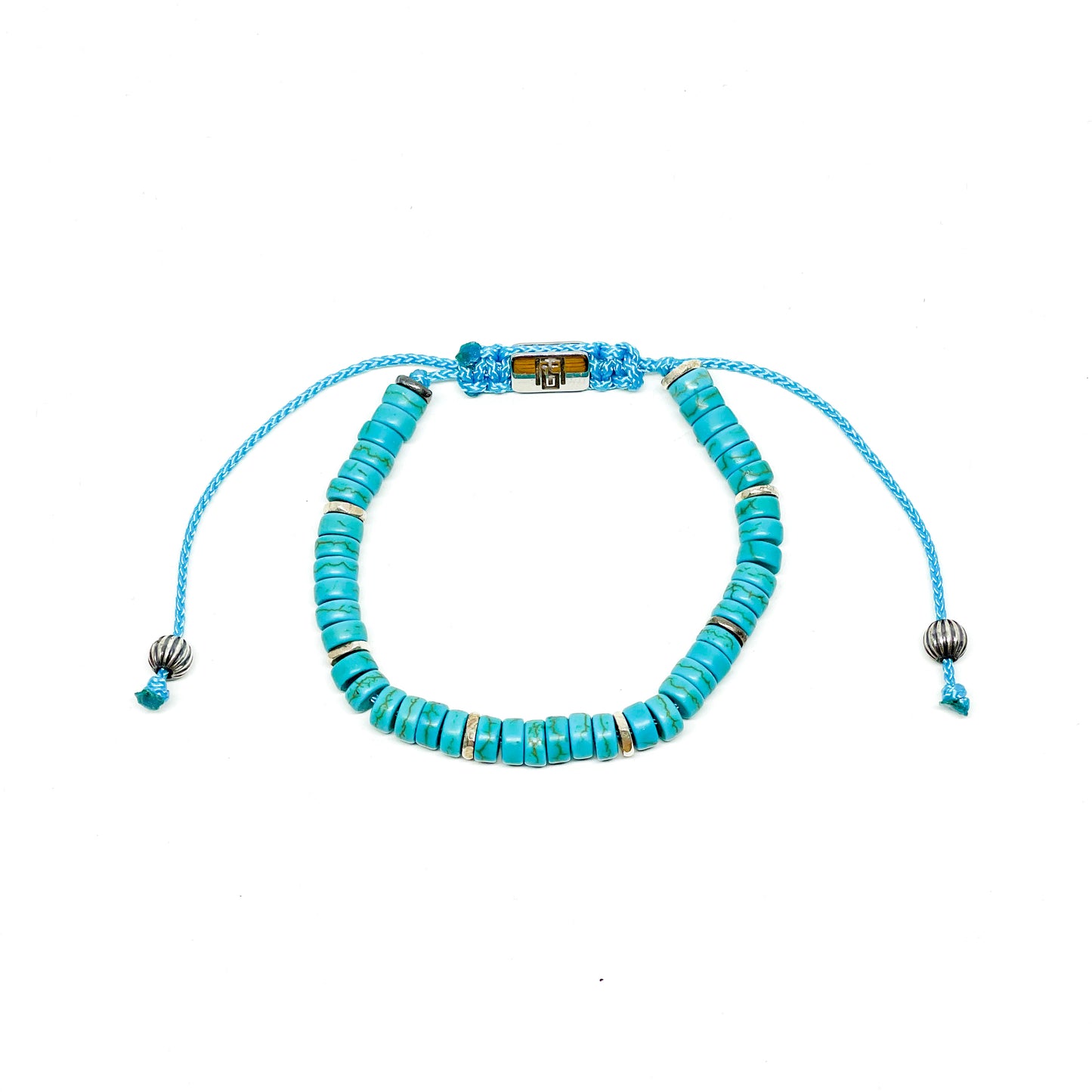 Magnesite Turquoise And Sterling Silver Spacers Men’s Bracelet.