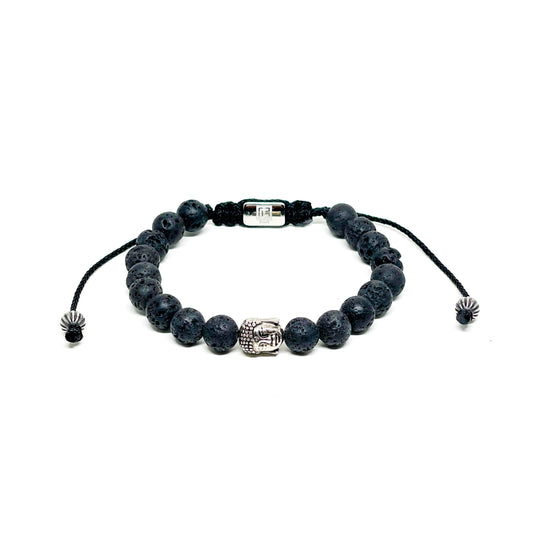 Adjustable Men’s Bracelet with Lava stone and Buddha.