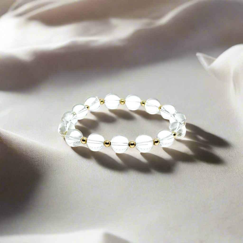 Crystal Clear Quartz And Gold Filled Women's Bracelet.