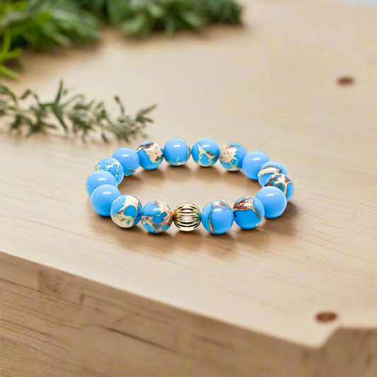 Sky Blue Imperial Jasper And Gold Filled Women's Bracelet.