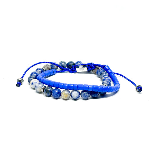 Sodalite and Blue Maasai bracelets drawstring stainless steel lock. Adjustable and stretchy Men’s Bracelets.