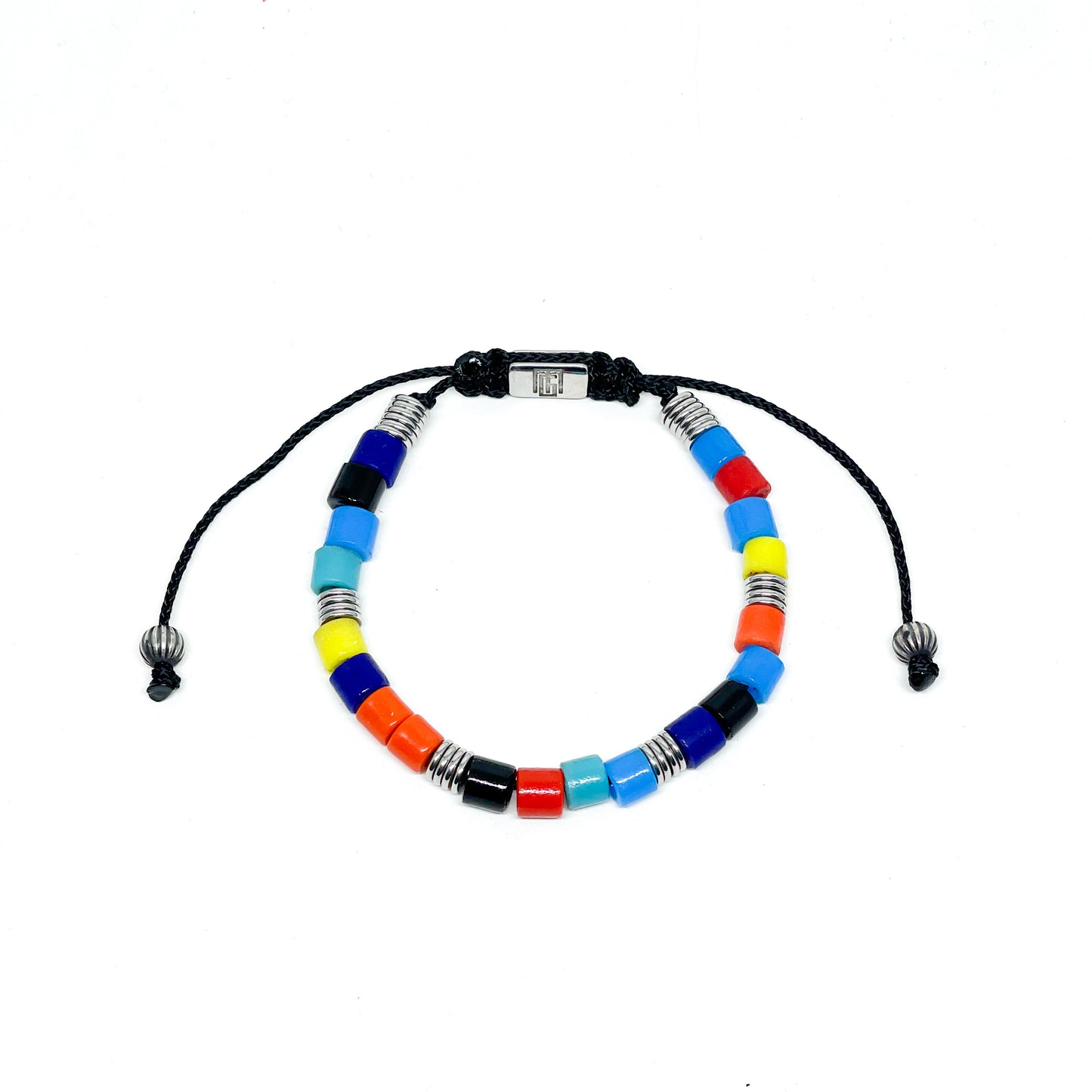 Vintage Colored Beads And Stainless Steel Men’s Bracelet.