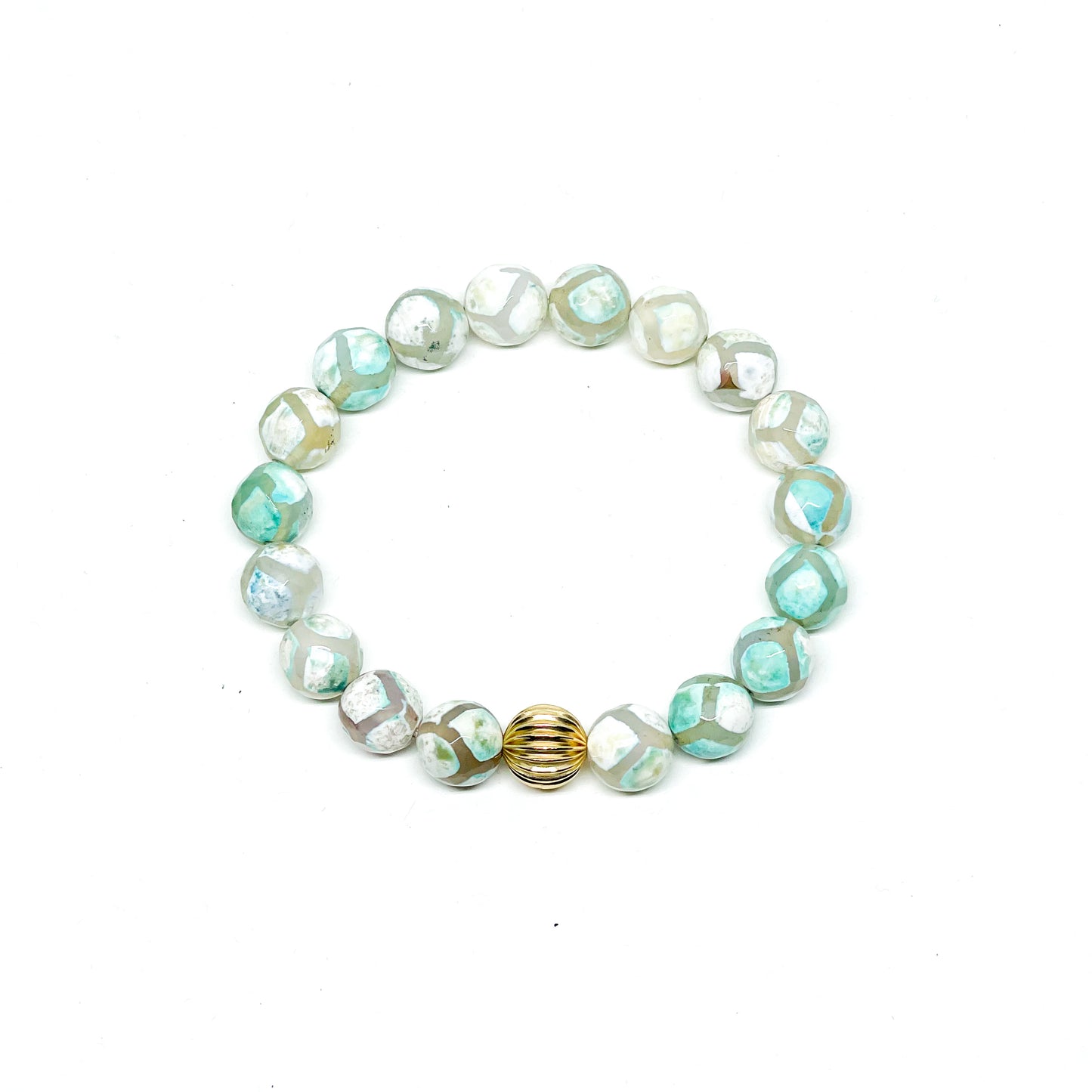 Genuine Tibetan Agate Gemstone (aqua green and white) With Gold Filled Women's Bracelet.