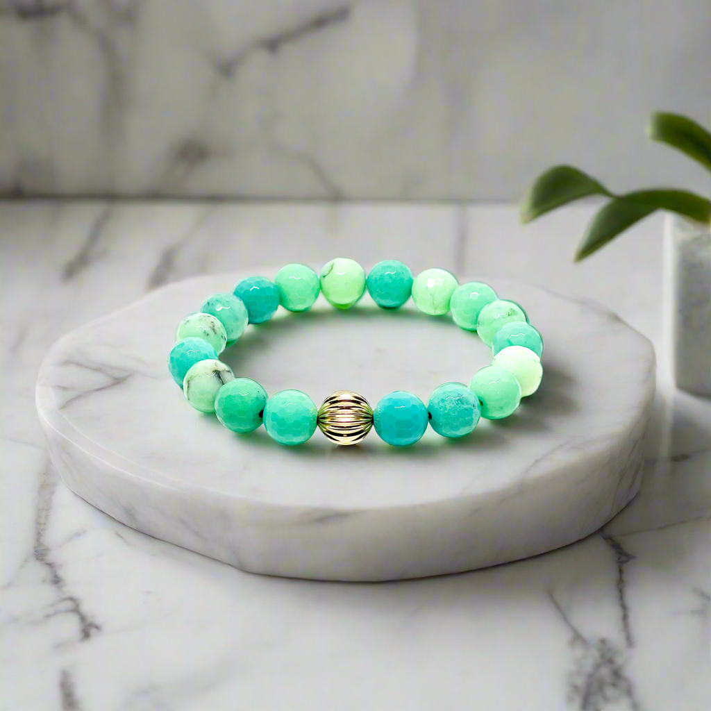 Chrysoprase And Gold Filled Women's Bracelet.