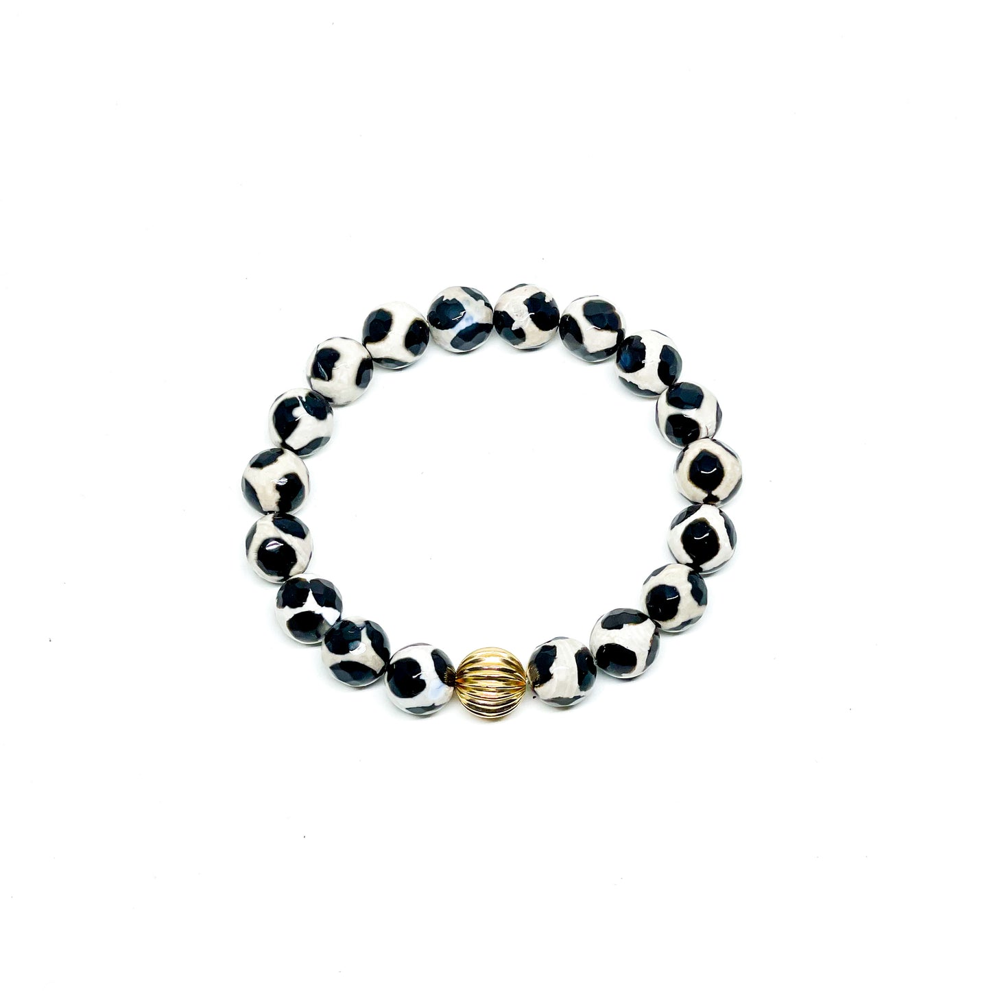 Genuine Tibetan Agate Gemstone (multi black and white) With Gold Filled Women's Bracelet.