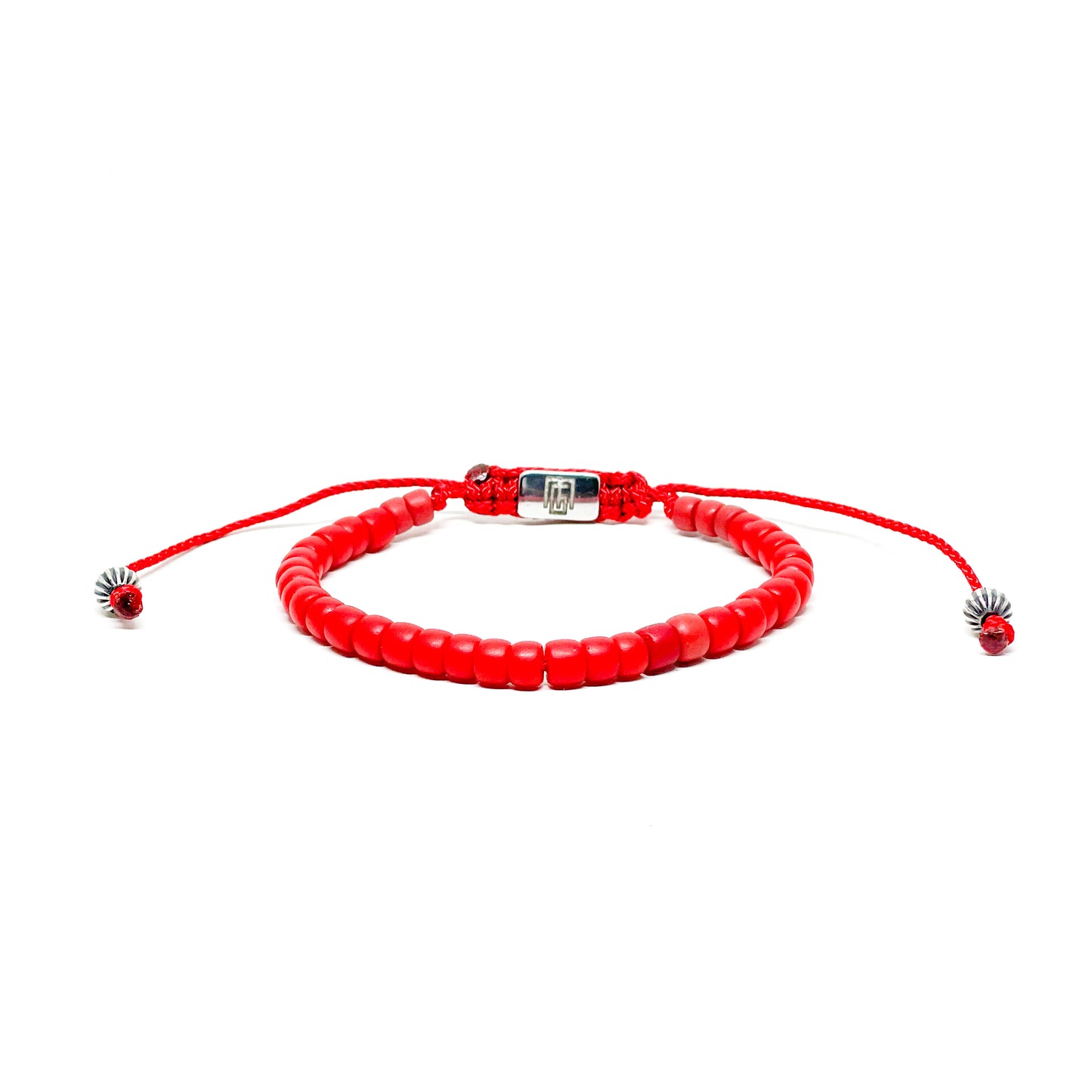 Red Maasai And Stainless Steel Logo Bead Men’s Bracelet.