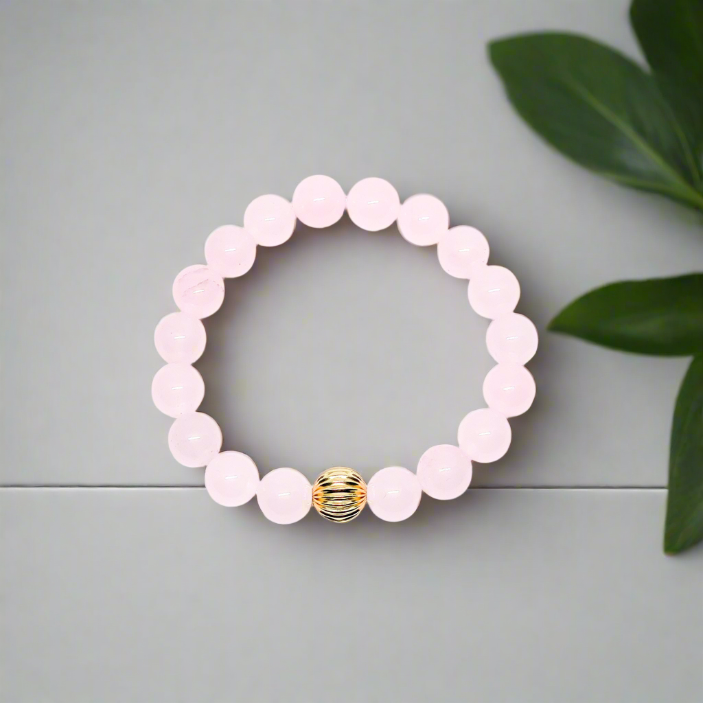 Pink Jade And Gold Filled Women's Bracelet.