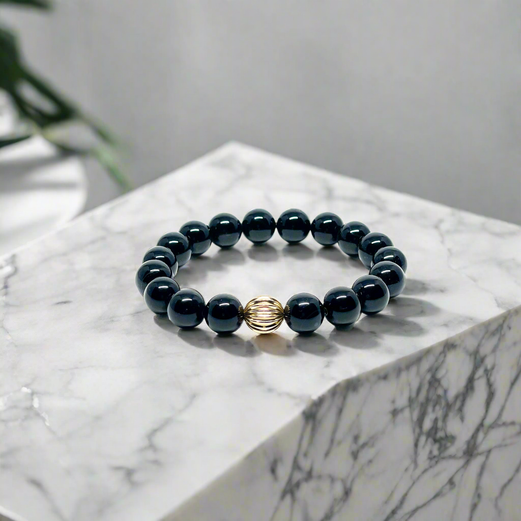 Onyx And Gold Filled Women's Bracelet.