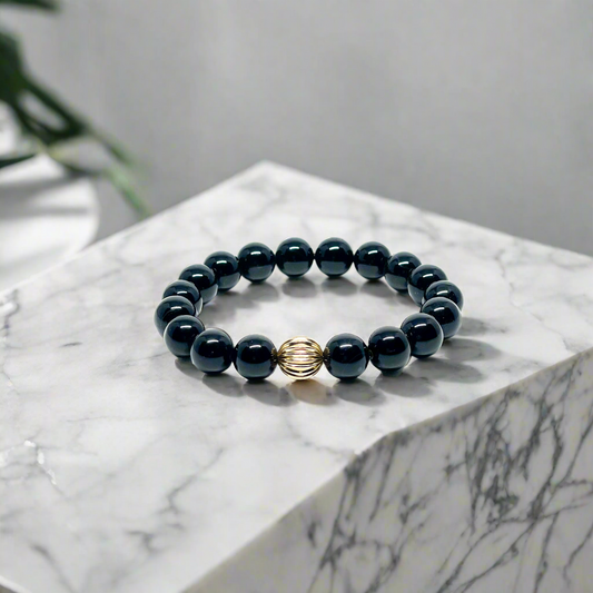 Onyx And Gold Filled Women's Bracelet.