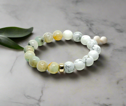 Amazonite, Howlite And Gold Filled Women's Bracelet.