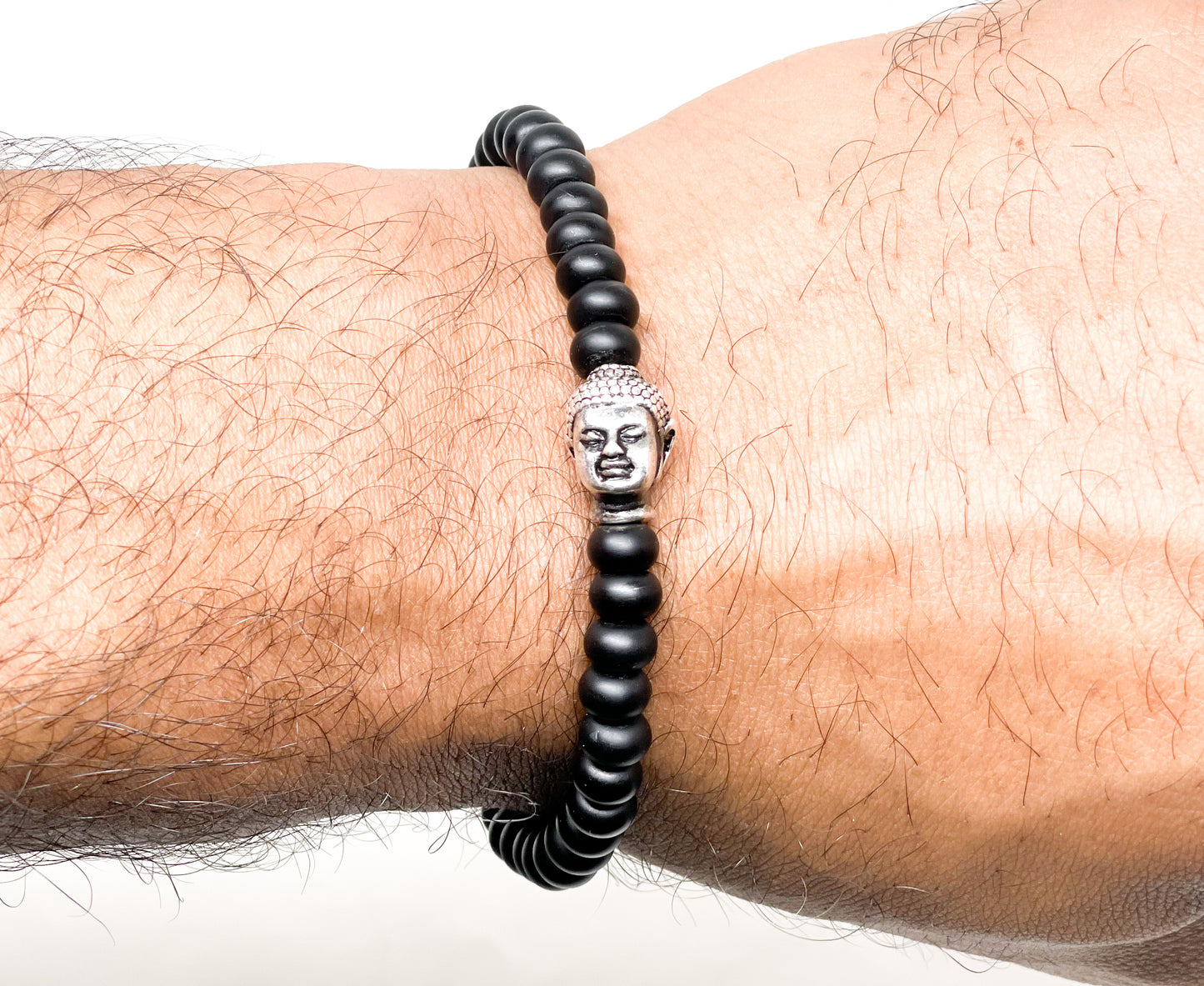 Onyx and silver Buddha Men’s Bracelet.