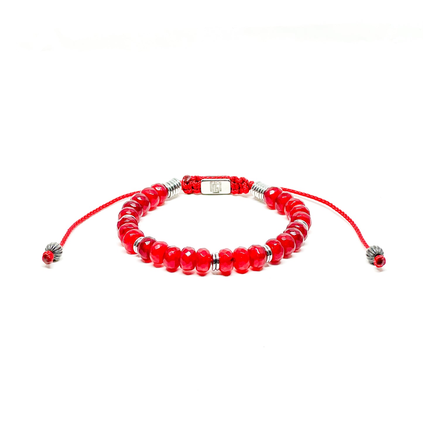 Men’s Bracelet With Red Jade And Stainless Steel.