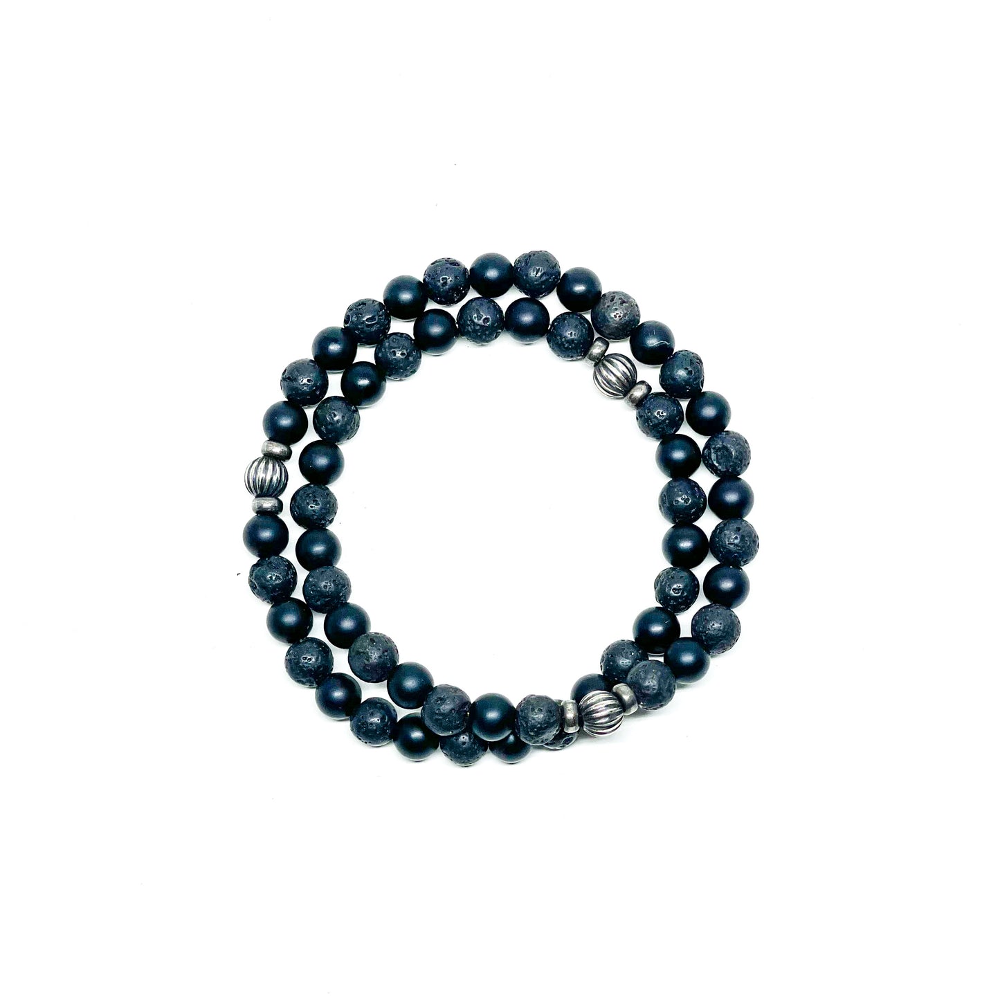 Matte Onyx, Lava Stones And Sterling Silver Men’s Bracelet.