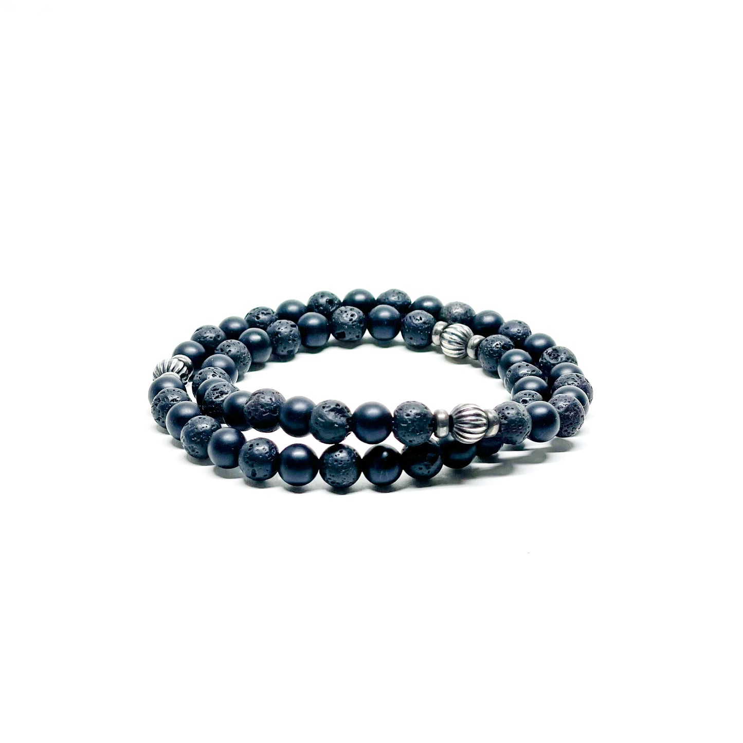 Matte Onyx, Lava Stones And Sterling Silver Men’s Bracelet.