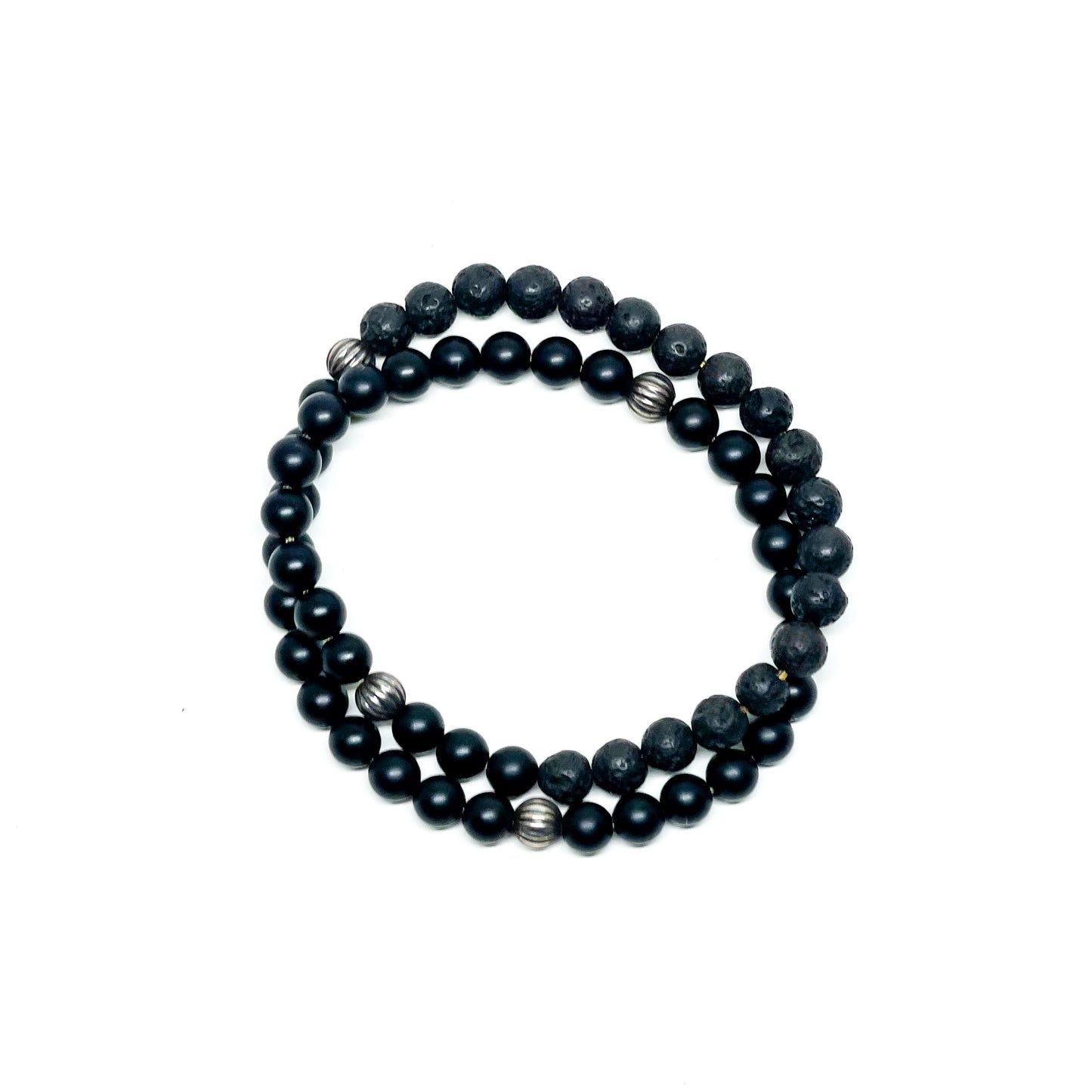 Men’s Bracelet with Onyx, Lava and 925 Silver beads.