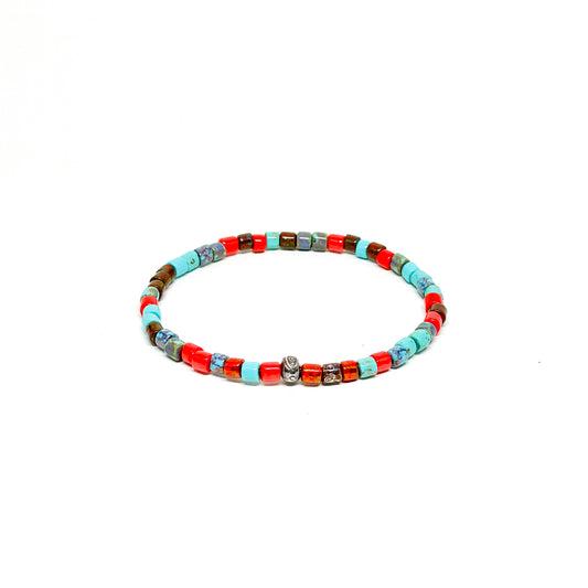 Red And Blue Aged Picasso And Silver Men’s Bracelet.