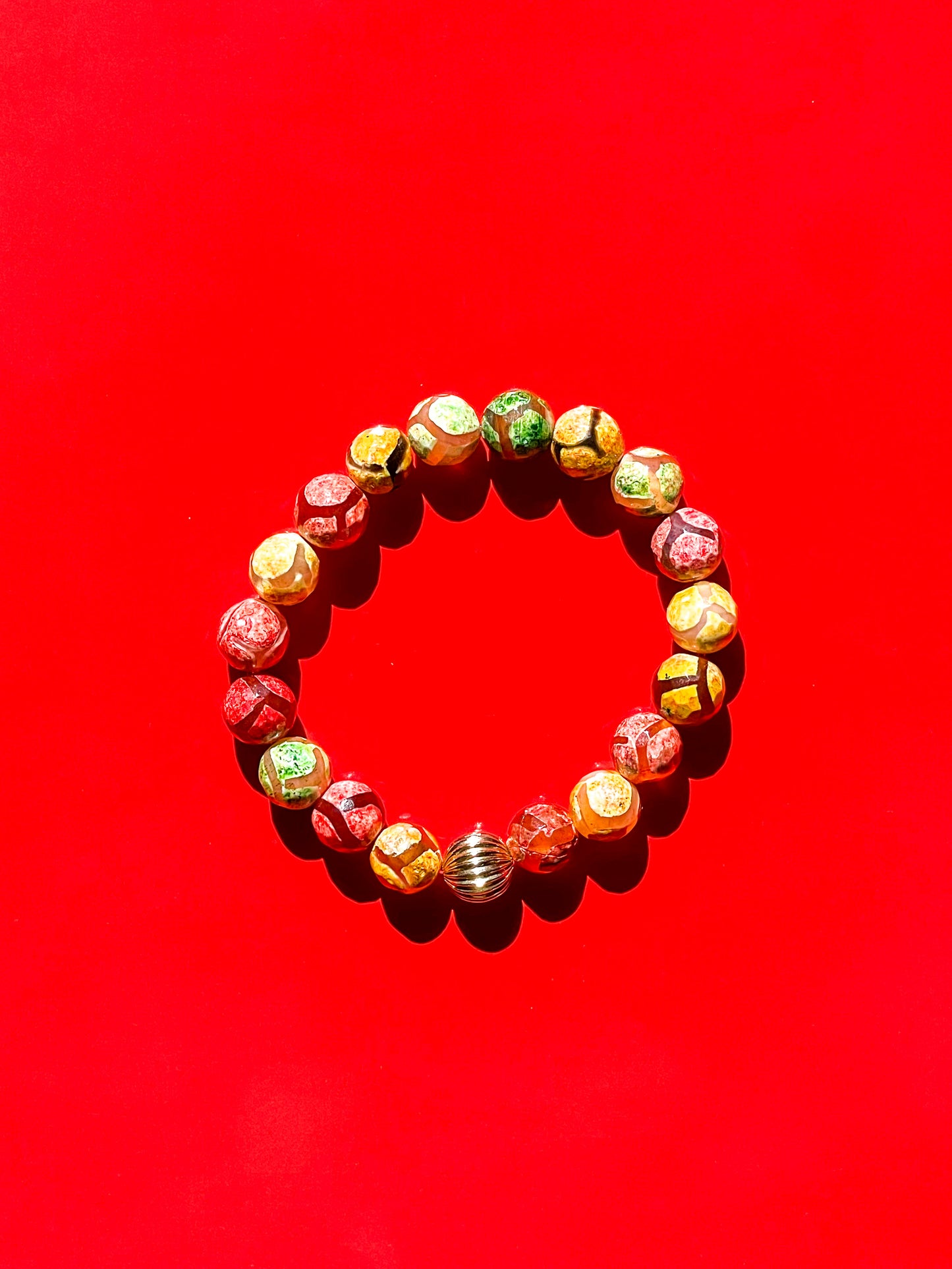 Genuine Tibetan Agate Gemstone (multi green, pink and yellow) With Gold Filled Women's Bracelet.