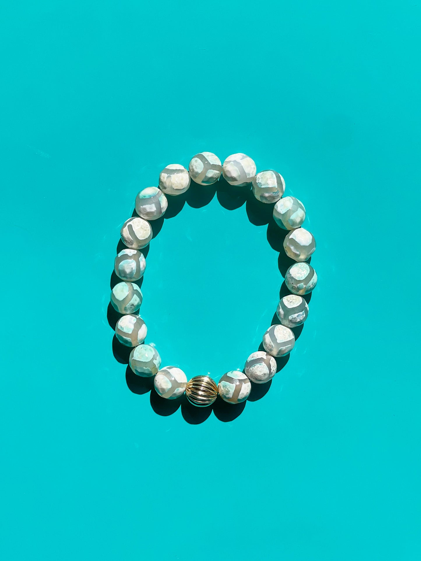 Genuine Tibetan Agate Gemstone (aqua green and white) With Gold Filled Women's Bracelet.