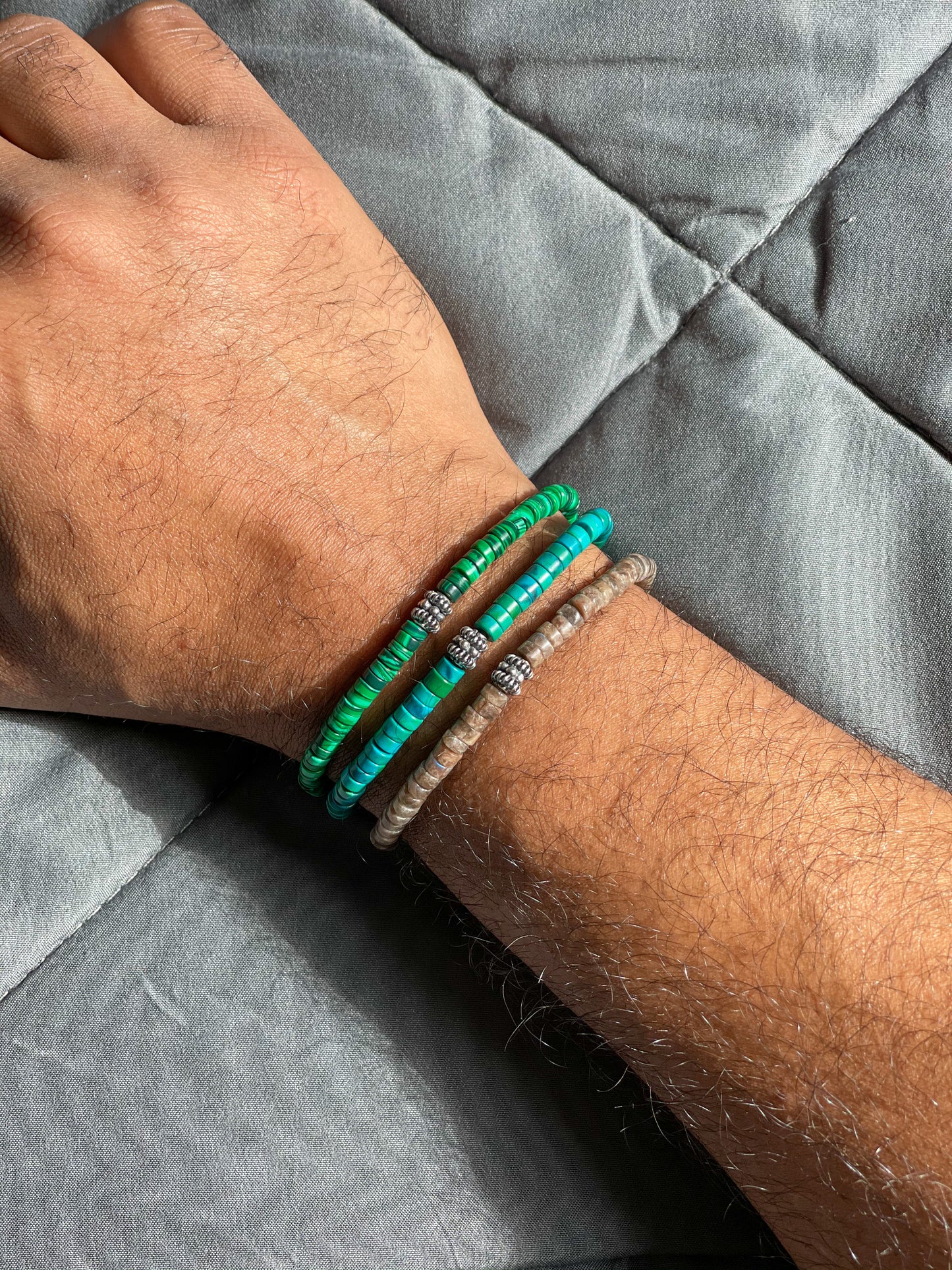 Green Tiger Eye And Sterling Silver Men’s Bracelet.