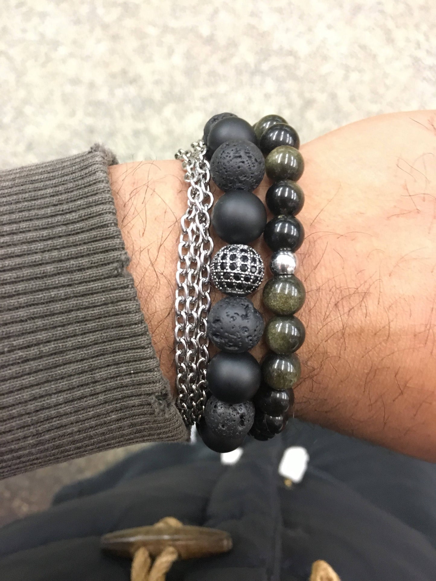 Men’s Bracelet with Matte Onyx and Lava Stones.