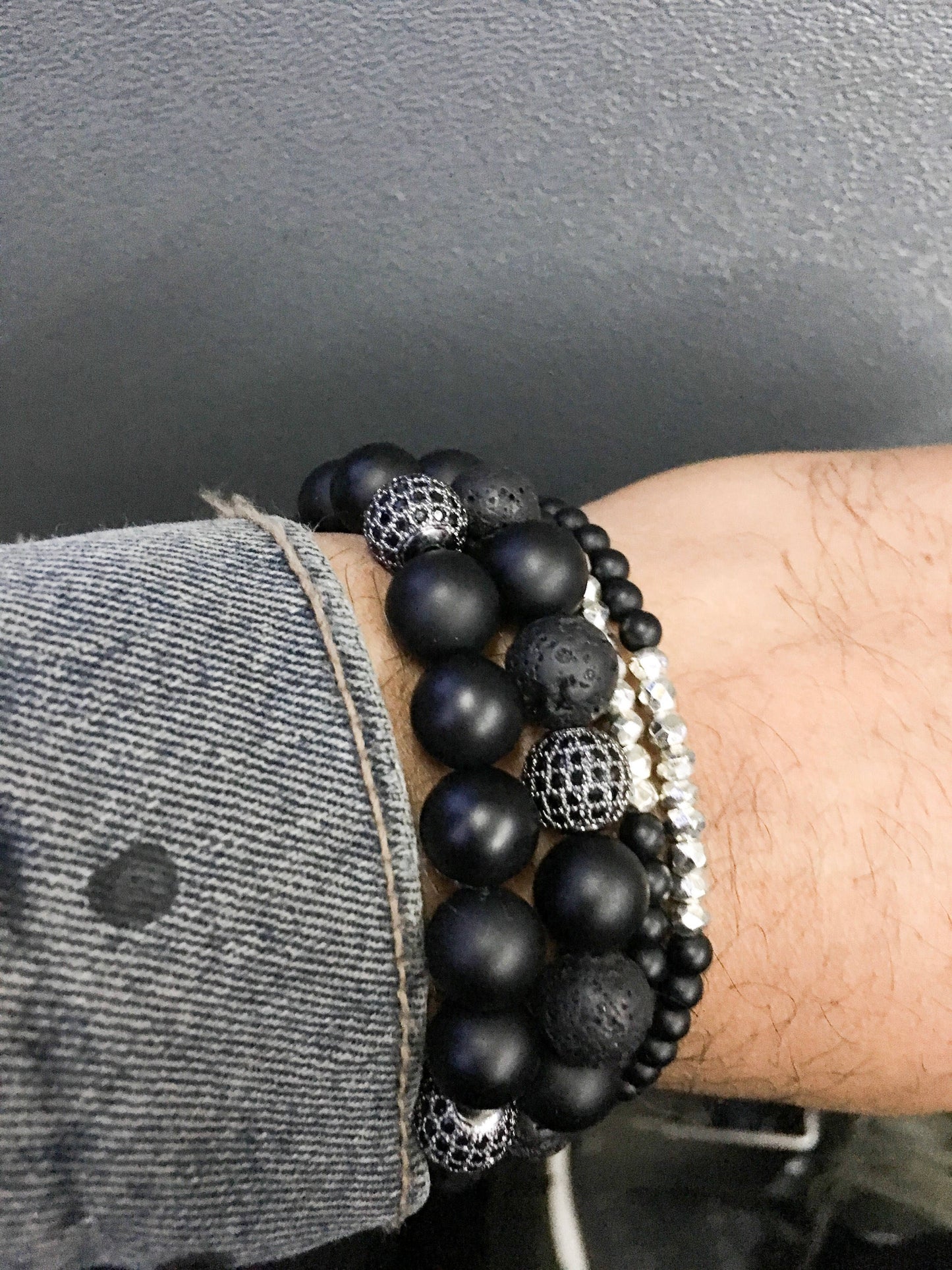 Men’s Bracelet with Matte Onyx and Lava Stones.