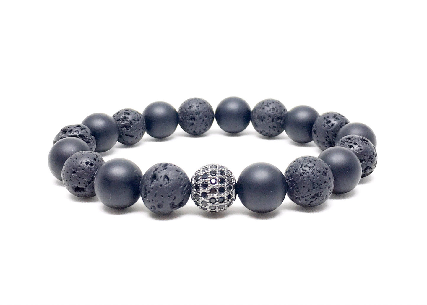 Men’s Bracelet with Matte Onyx and Lava Stones.