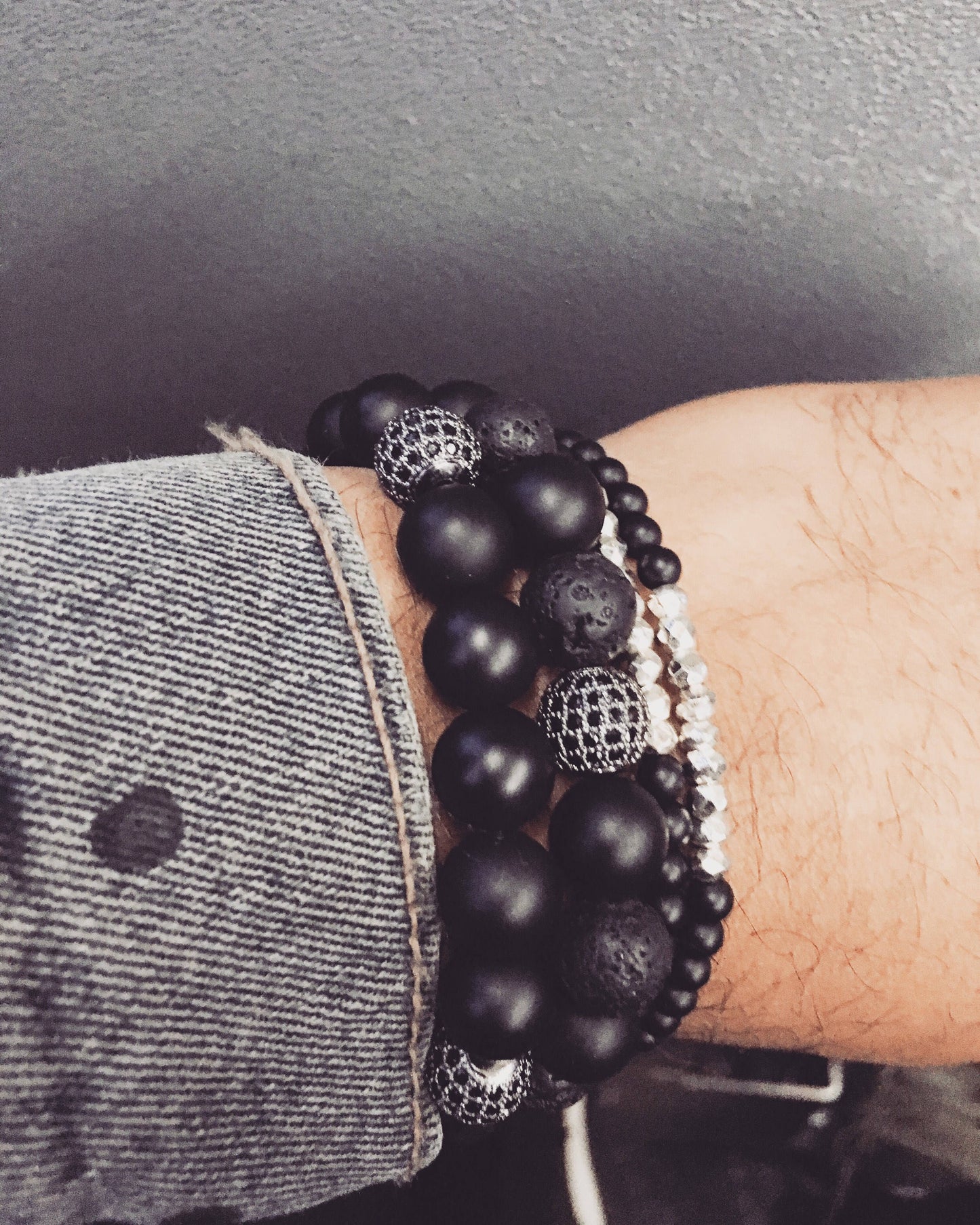 Men’s Bracelet with Matte Onyx and Lava Stones.