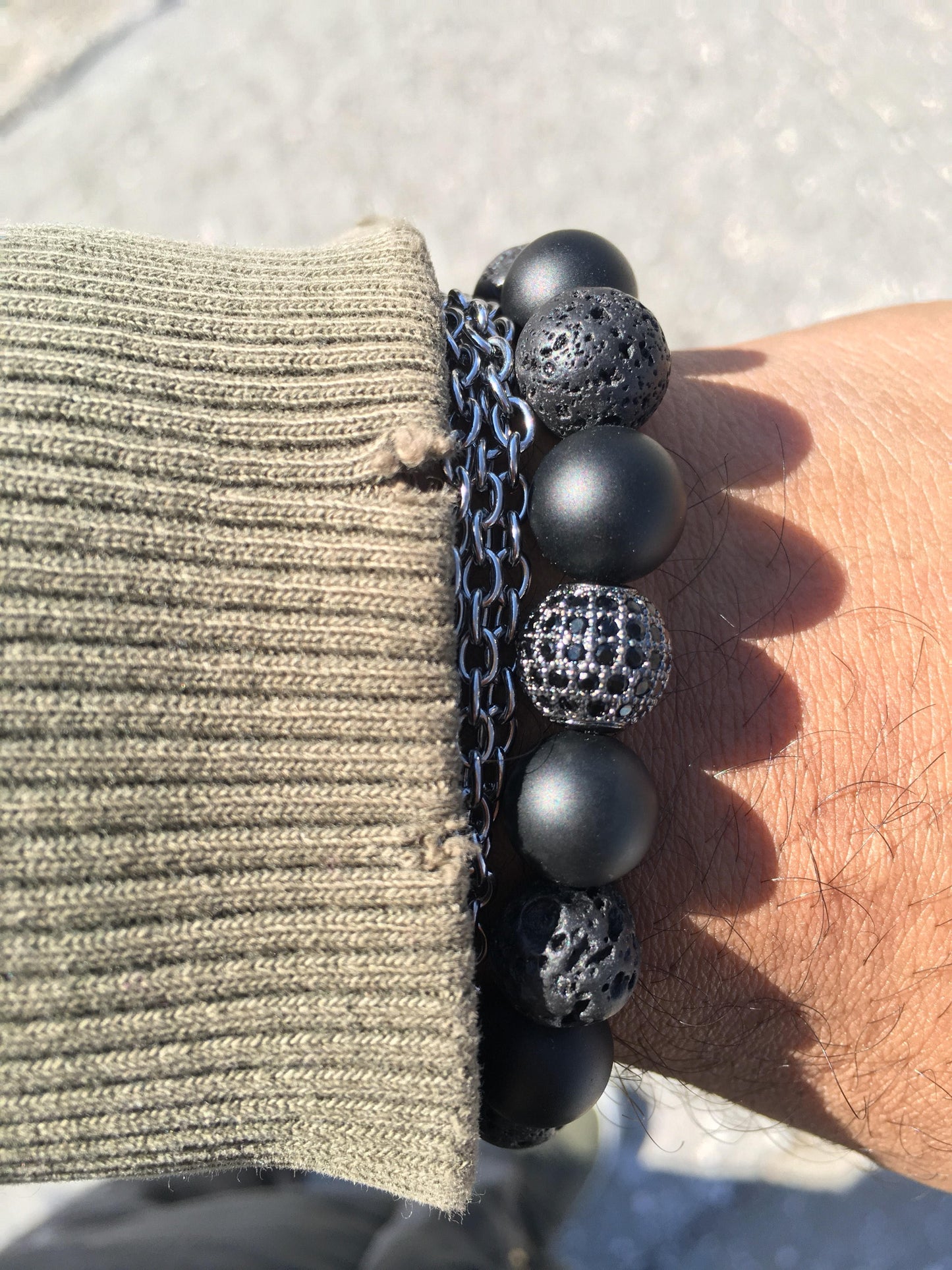 Men’s Bracelet with Matte Onyx and Lava Stones.