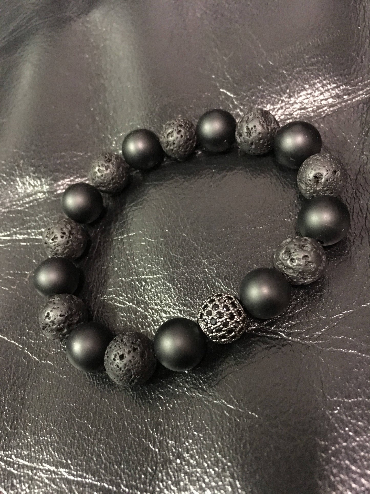 Men’s Bracelet with Matte Onyx and Lava Stones.