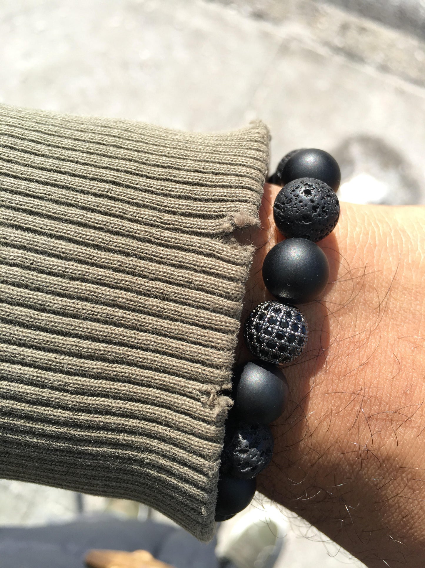 Men’s Bracelet with Matte Onyx and Lava Stones.