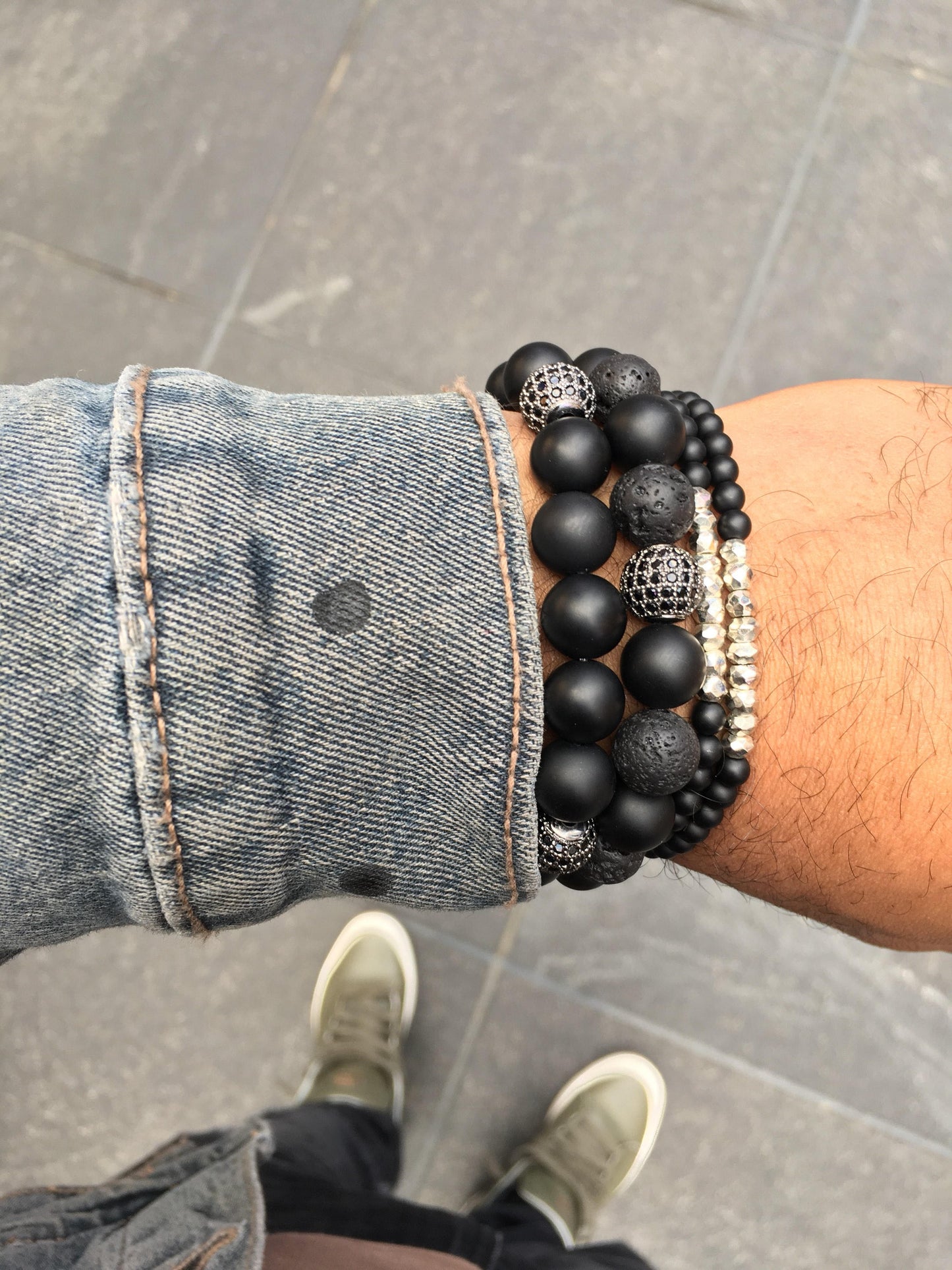 Men’s Bracelet with Matte Onyx and Lava Stones.