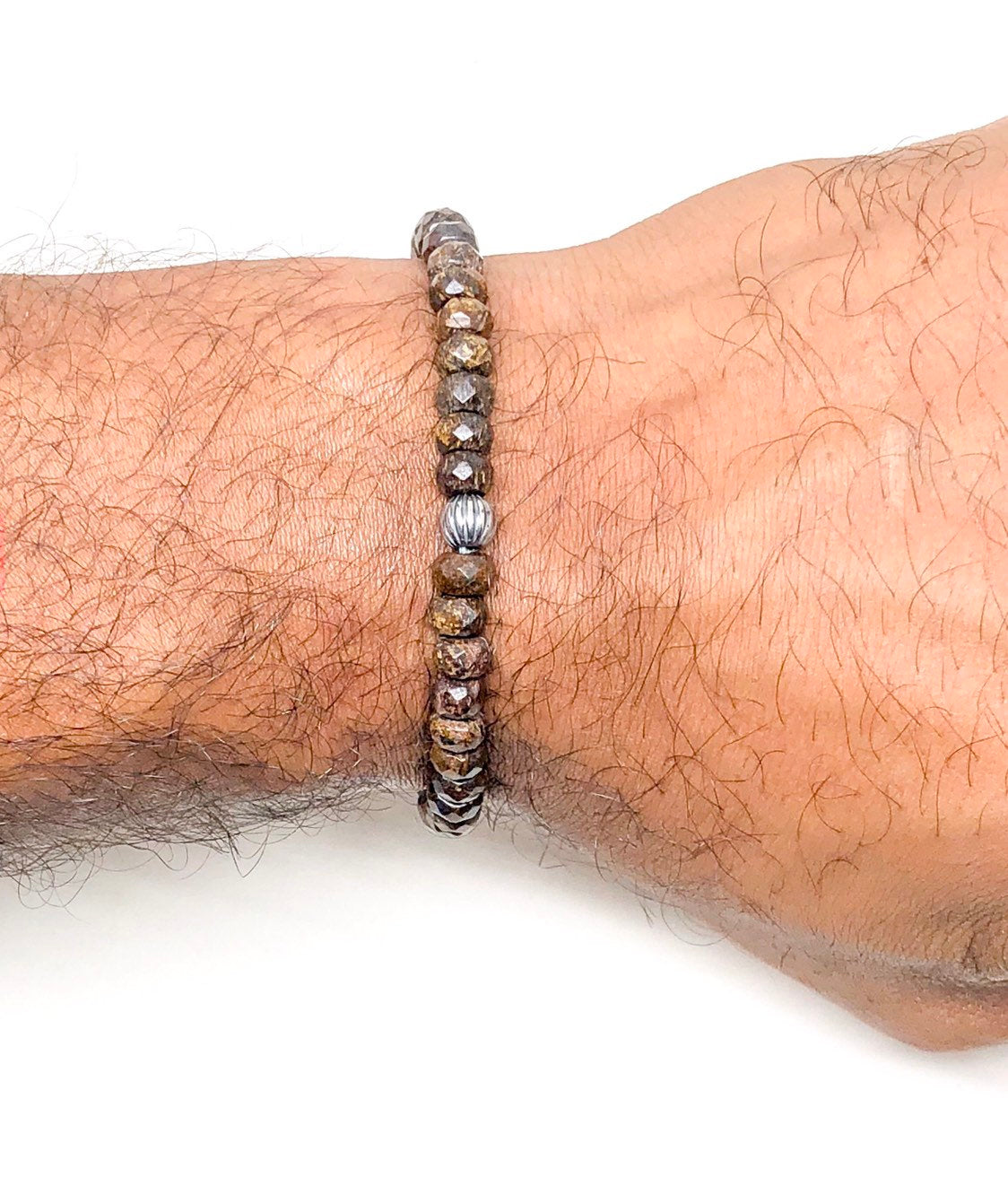 Bronzite And 925 Silver Men’s Bracelet.