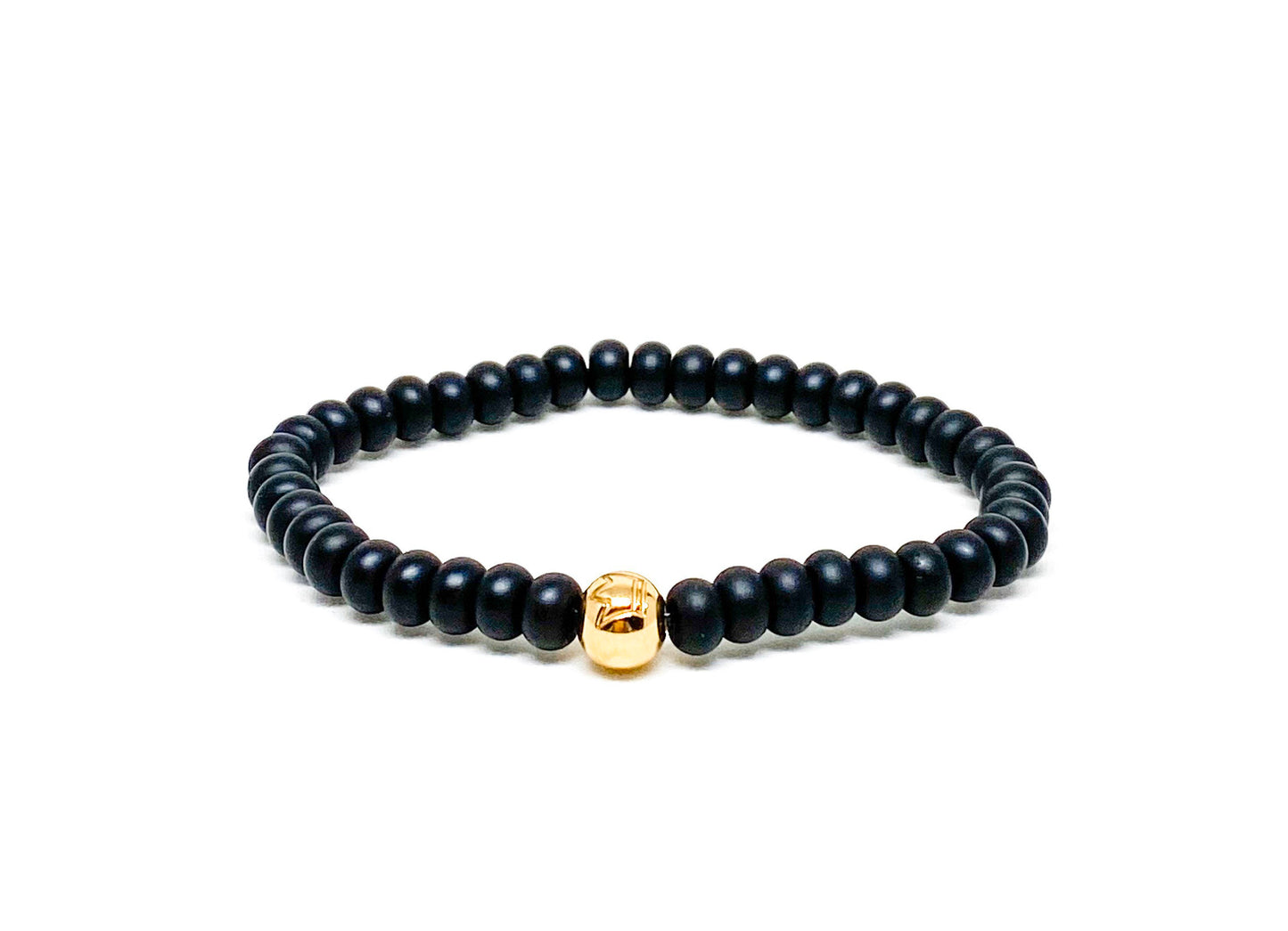 Men’s Bracelet with Onyx and gold over 316L stainless steel crown logo bead.