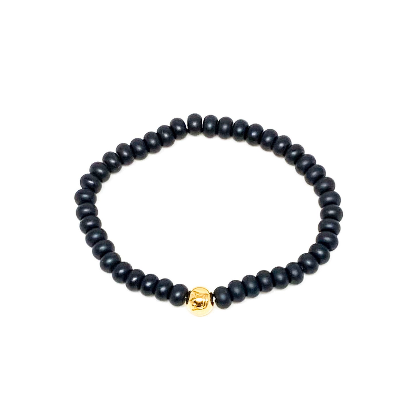 Men’s Bracelet with Onyx and gold over 316L stainless steel crown logo bead.