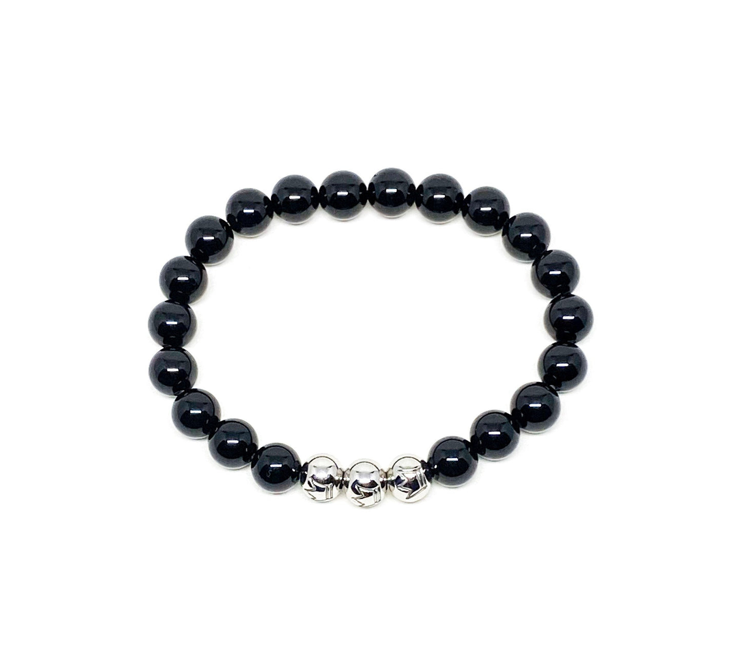 Men’s Bracelet with Onyx and stainless steel crown logo beads.