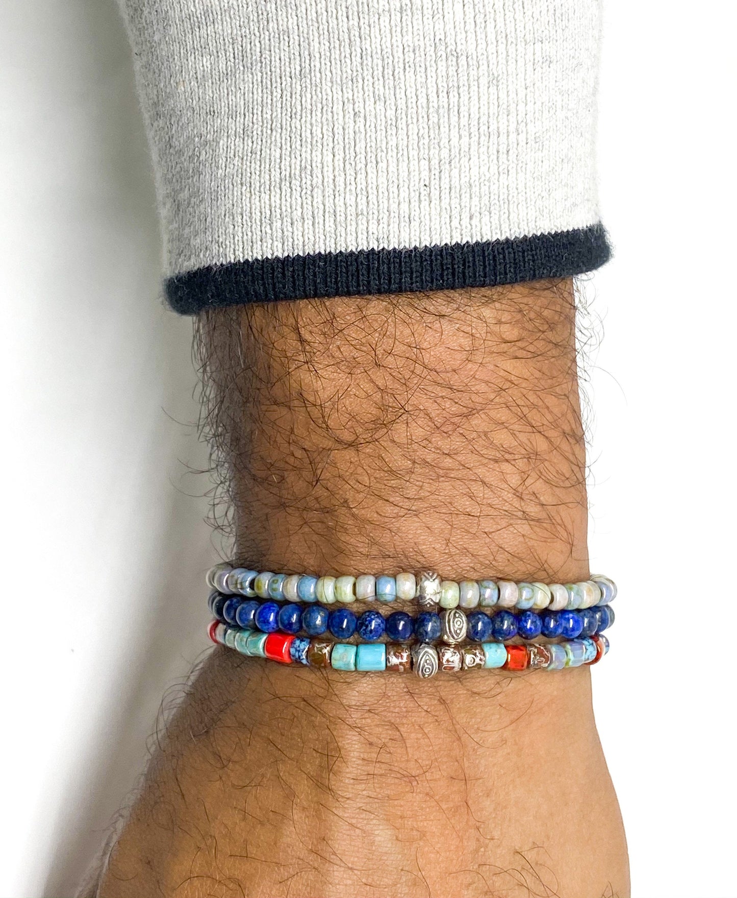 Red And Blue Aged Picasso And Silver Men’s Bracelet.