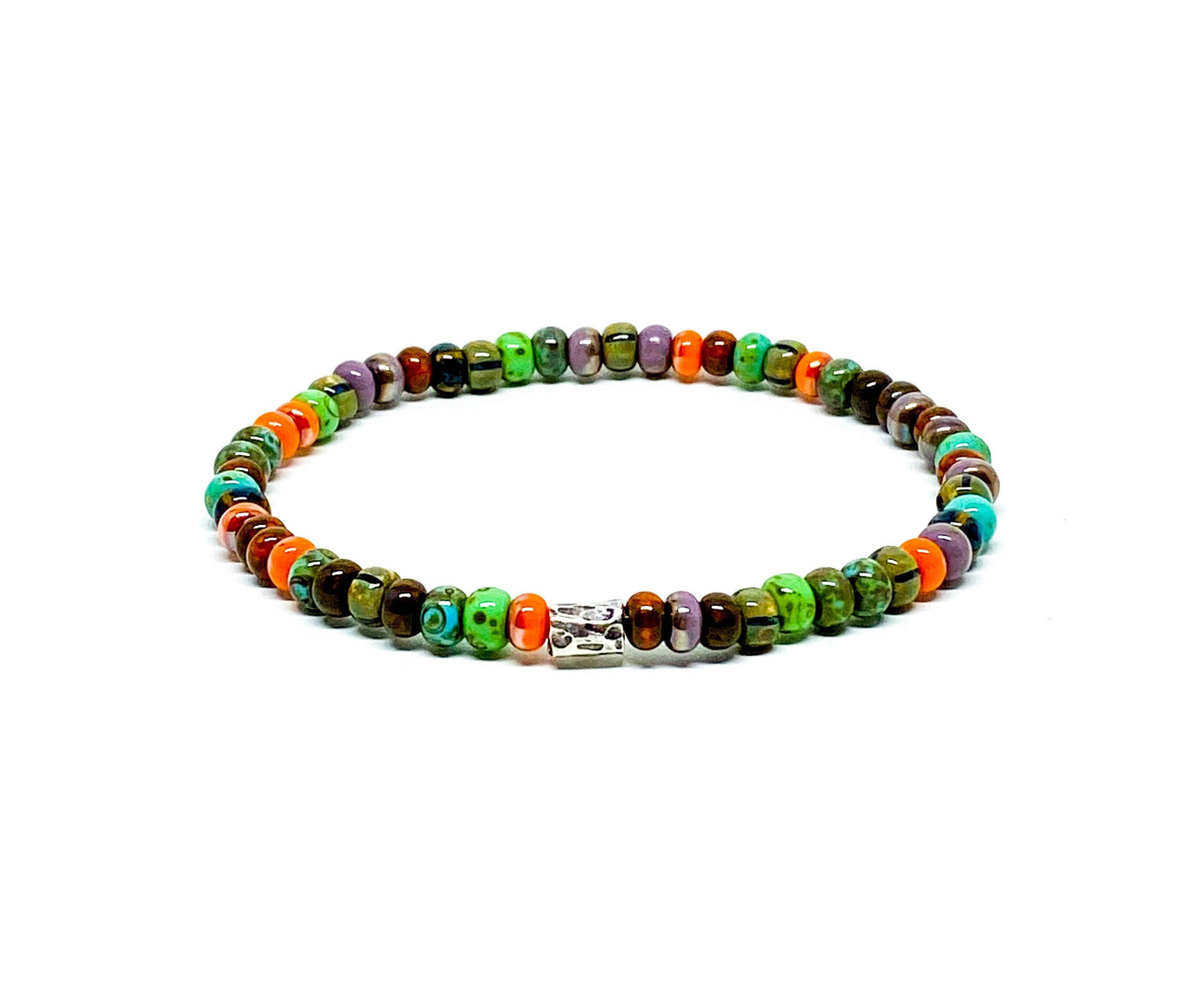 Orangeade Striped Picasso And Silver Men’s Bracelet.