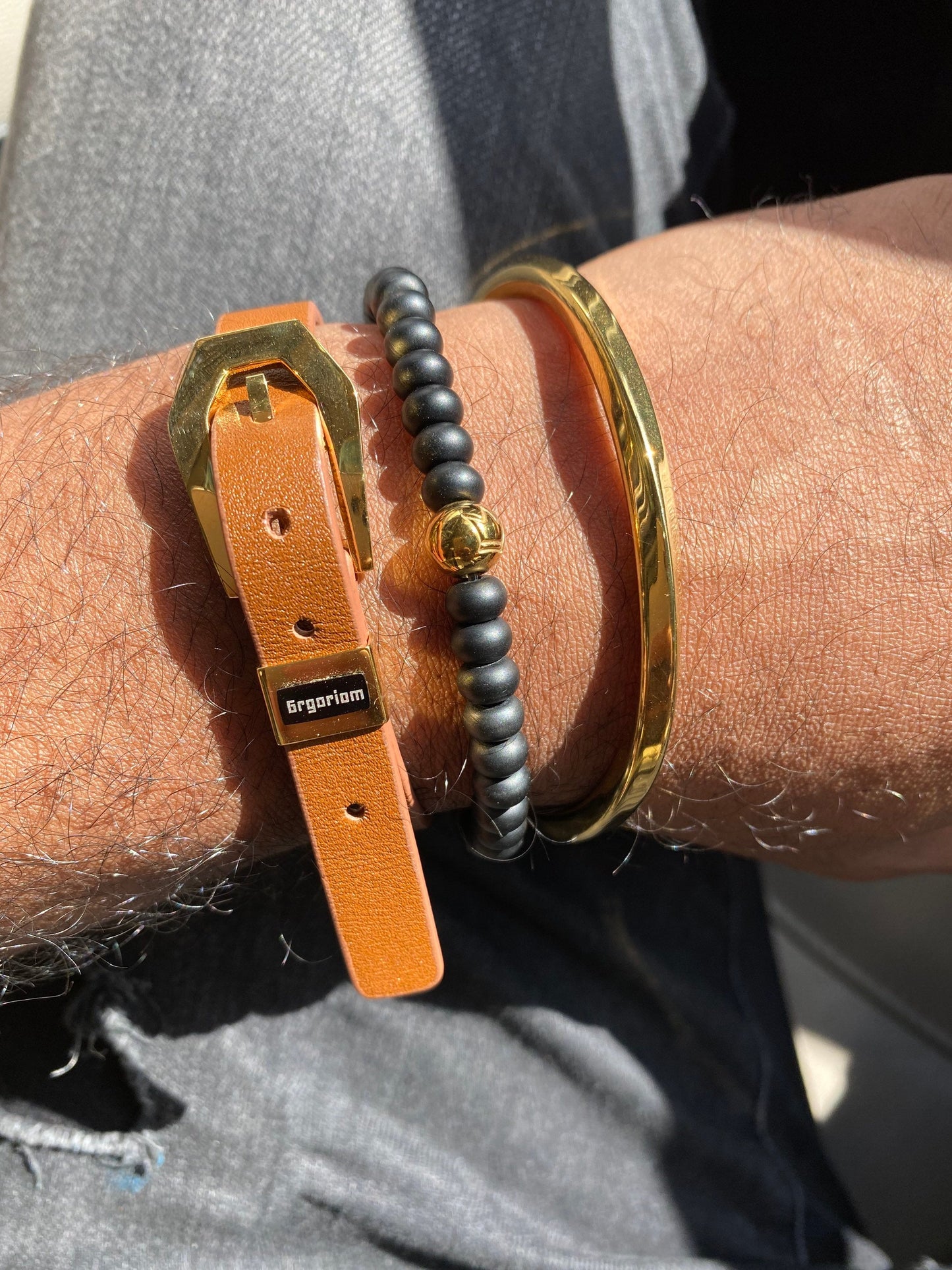 Leather Bracelet With Gold Buckle. Men’s Bracelet.