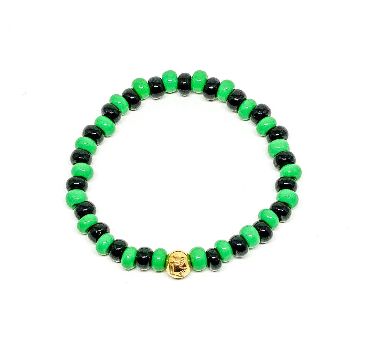 Men’s Bracelet with glass beads and gold stainless steel.