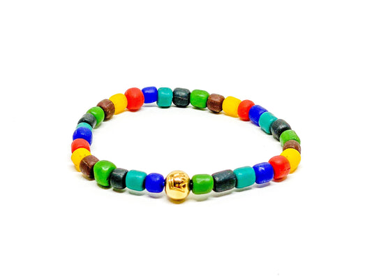 Men’s Bracelet with small Java beads and gold logo bead.