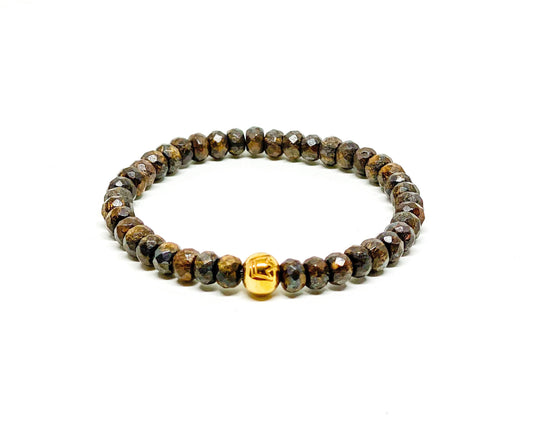 Men’s Bracelet with Bronzite and gold logo bead.