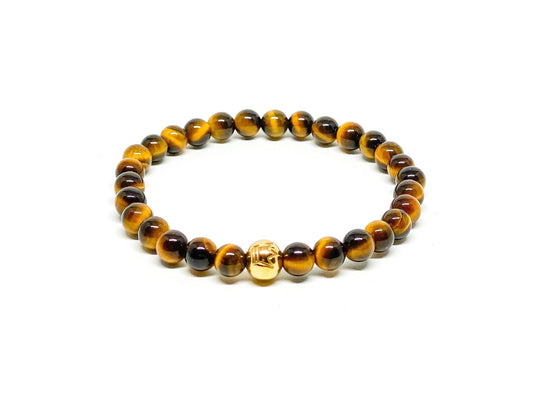 Tiger Eye And Gold Stainless Steel Men’s Bracelet.