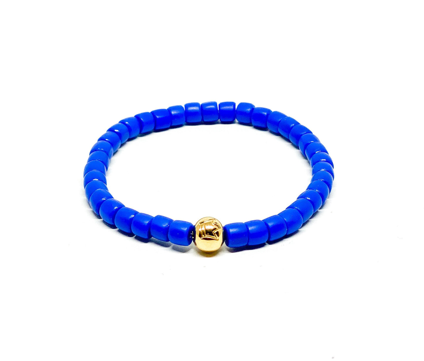 Men’s Bracelet with Maasai glass beads and gold logo bead.