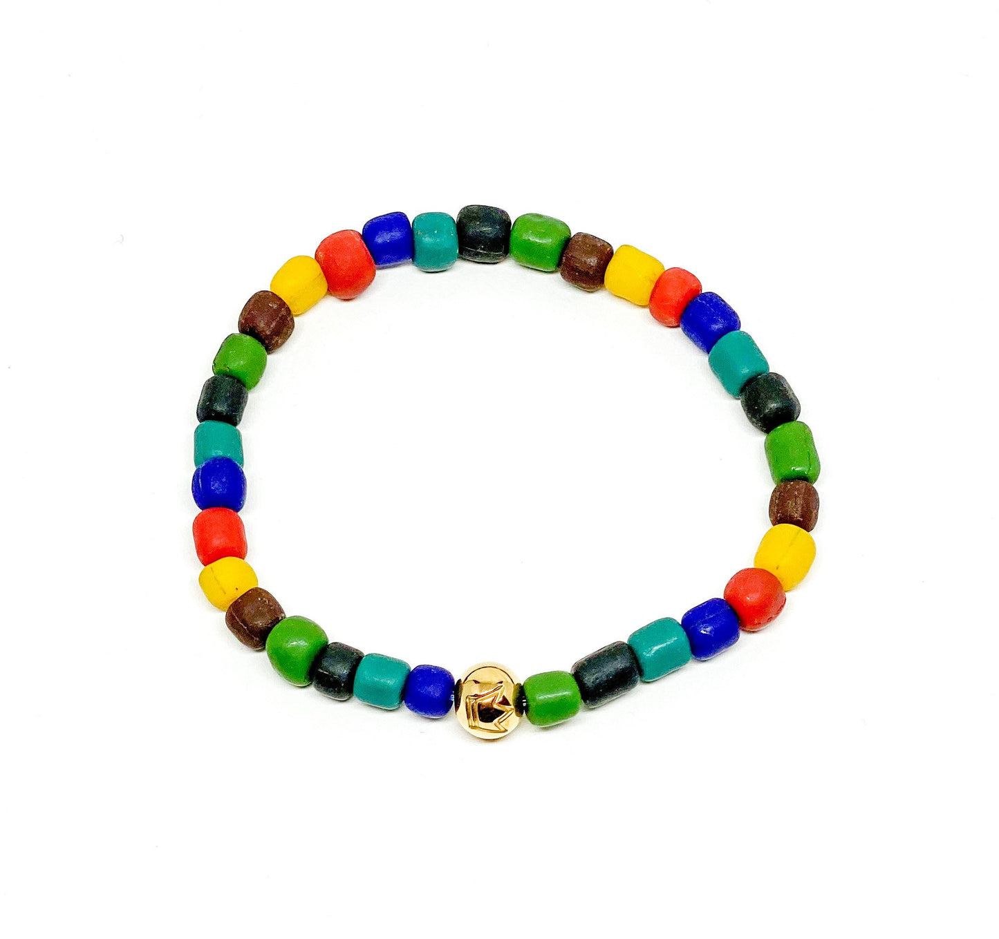 Men’s Bracelet with small Java beads and gold logo bead.