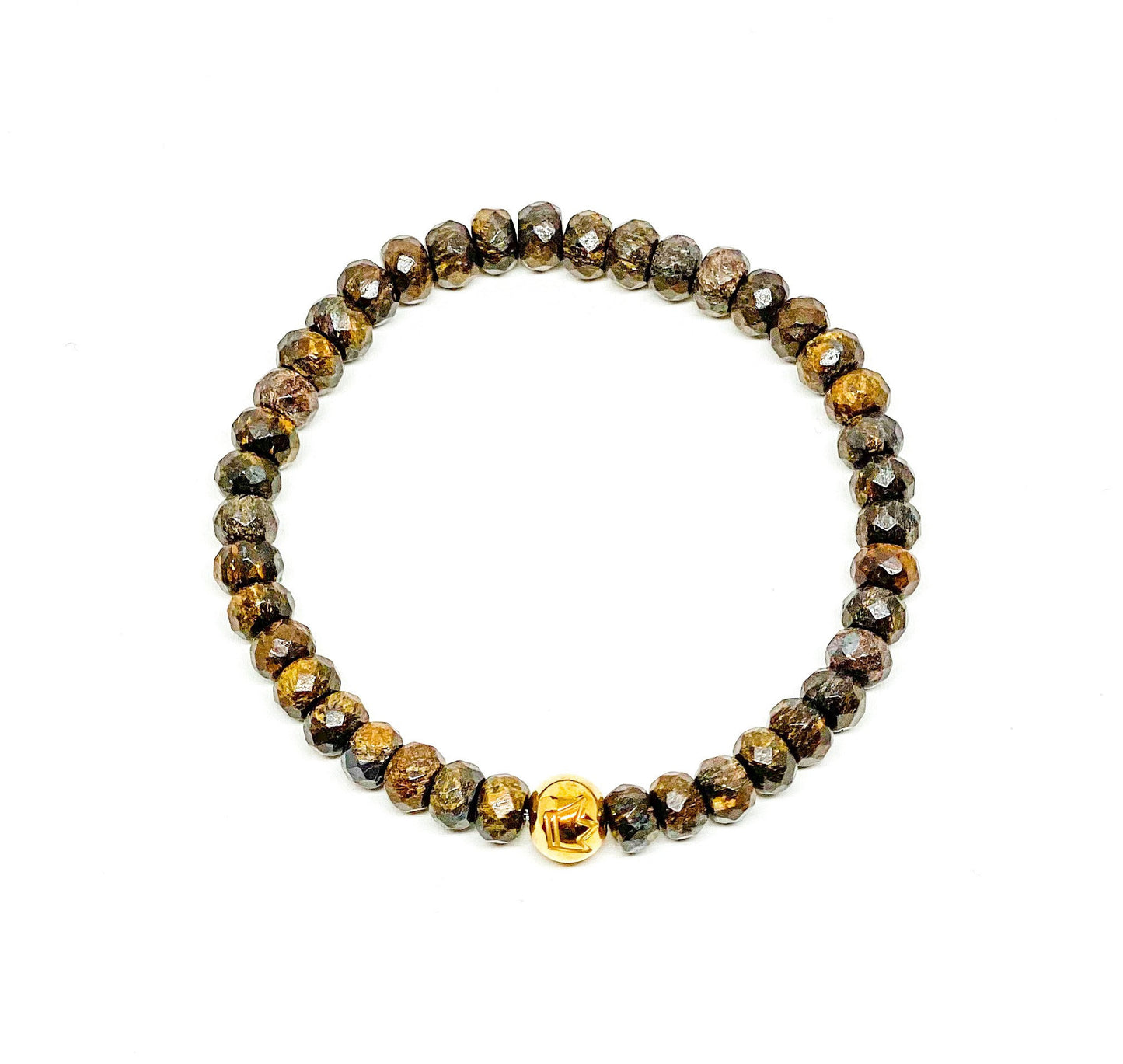 Men’s Bracelet with Bronzite and gold logo bead.