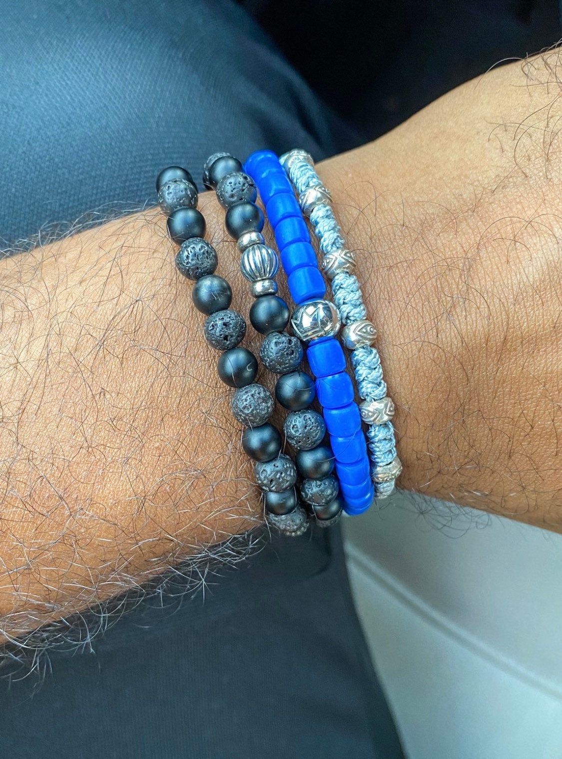 Matte Onyx, Lava Stones And Sterling Silver Men’s Bracelet.