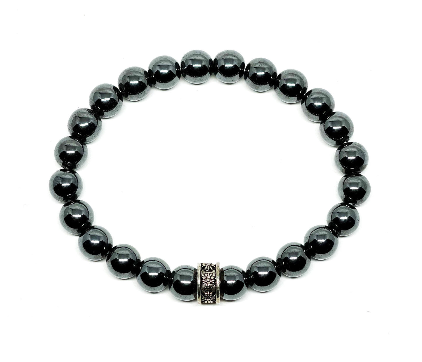 Men’s Bracelet with Hematite and Sterling Silver spacer.