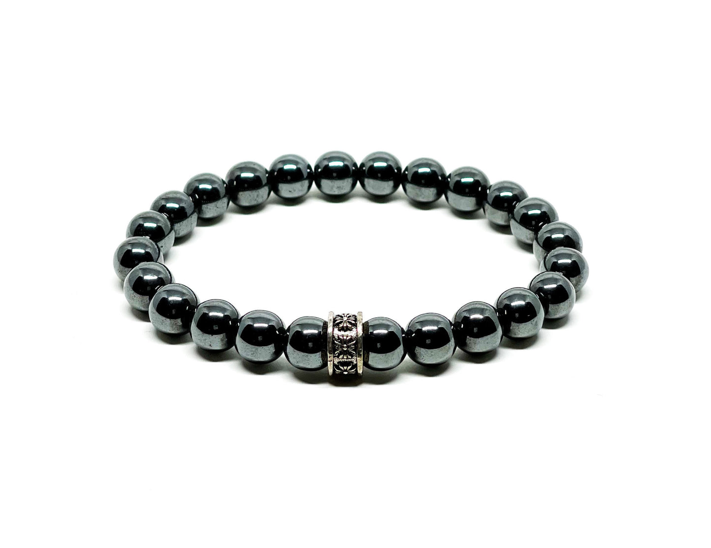 Men’s Bracelet with Hematite and Sterling Silver spacer.